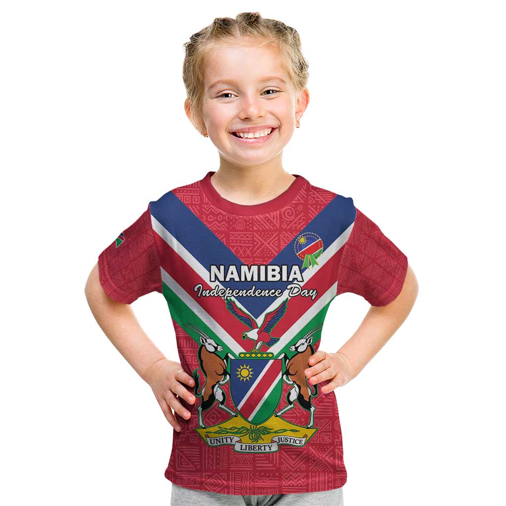 Personalised Namibia Independence Day Kid T Shirt Coat Of Arms With Flag Map - Wonder Print Shop