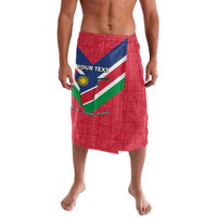 Red patterned lavalava with Namibia flag and coat of arms graphic panel