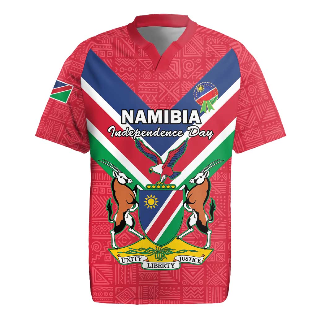 Personalised Namibia Independence Day Rugby Jersey Coat Of Arms With Flag Map - Wonder Print Shop