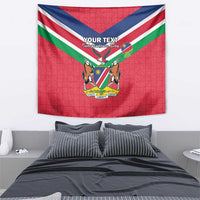 Red Namibia flag tapestry wall hanging with coat of arms and custom text