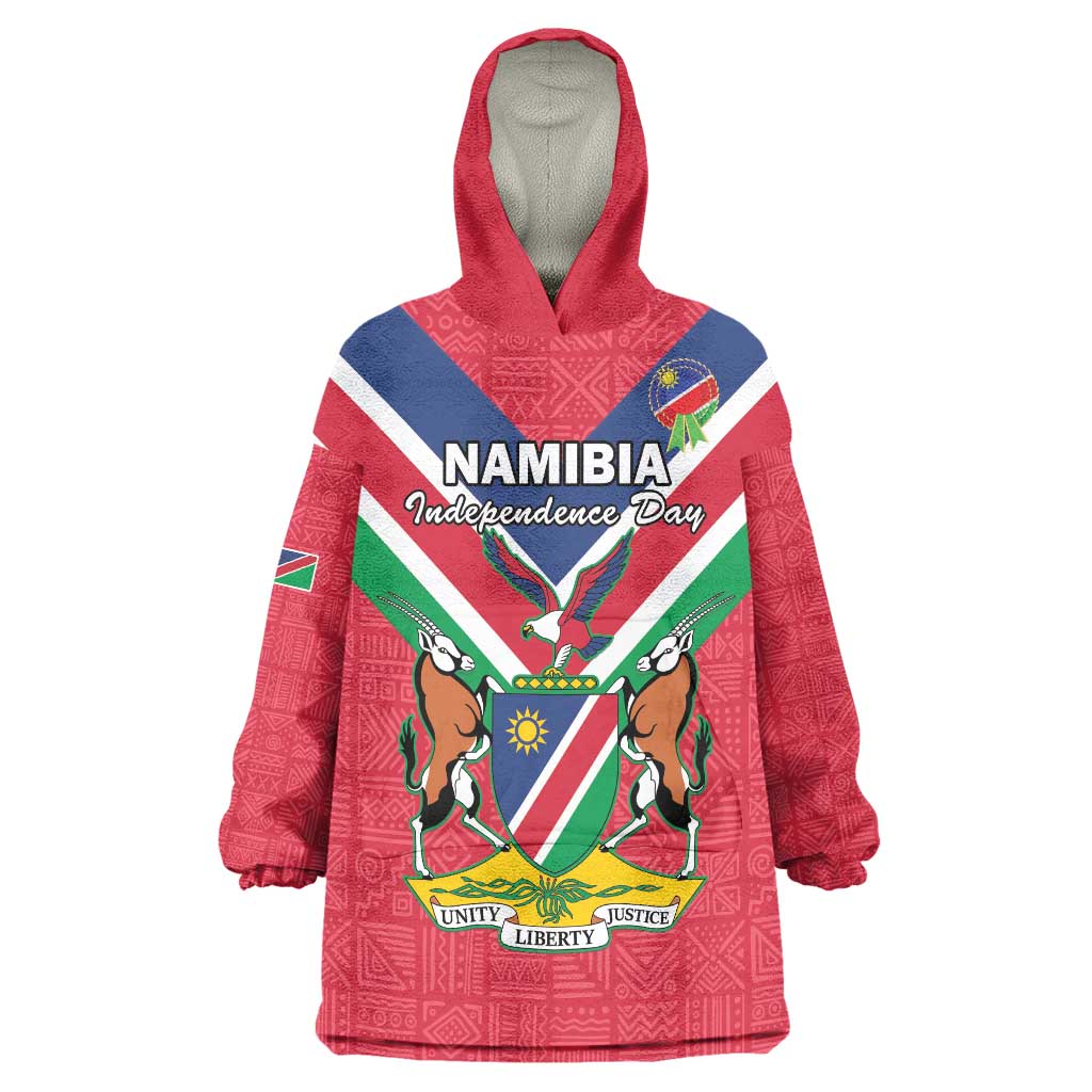 Personalised Namibia Independence Day Wearable Blanket Hoodie Coat Of Arms With Flag Map