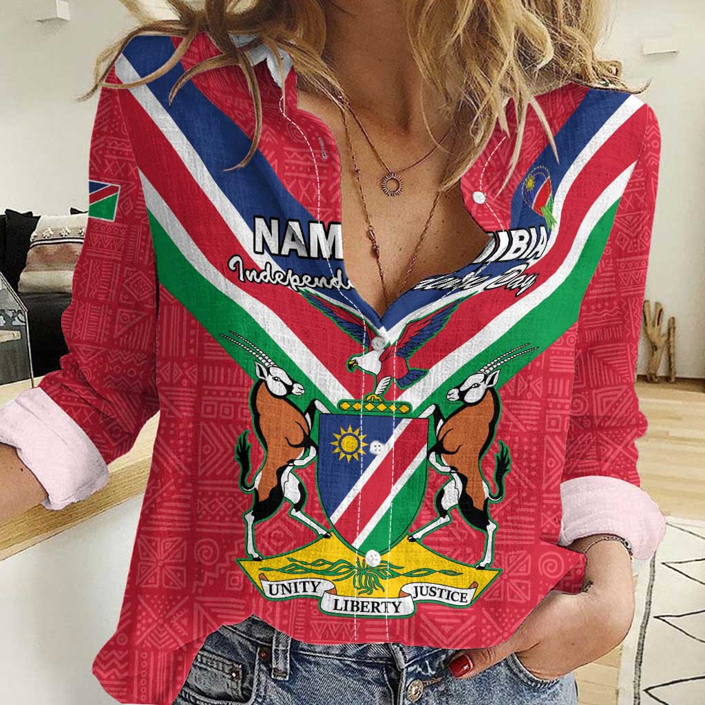 Personalised Namibia Independence Day Women Casual Shirt Coat Of Arms With Flag Map