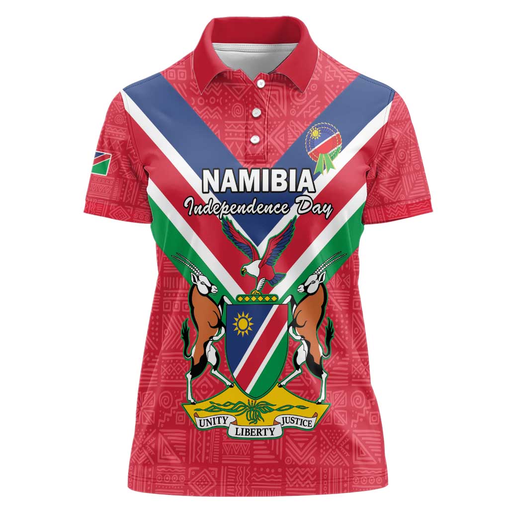 Personalised Namibia Independence Day Women Polo Shirt Coat Of Arms With Flag Map - Wonder Print Shop