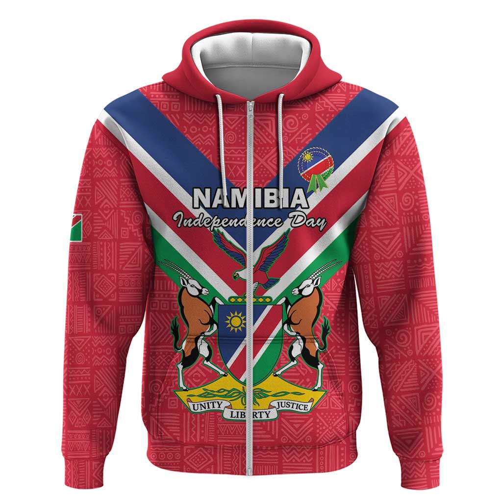 Personalised Namibia Independence Day Zip Hoodie Coat Of Arms With Flag Map - Wonder Print Shop