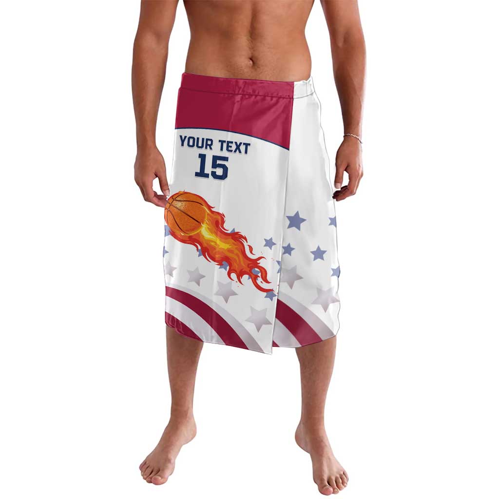 White American flag basketball shorts with elastic waistband, flame and number 15 print