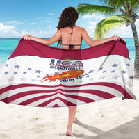 USA basketball sarong worn as wrap, maroon center with white stars and red stripes