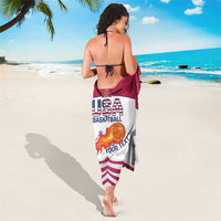 USA basketball sarong draped to the ankles, maroon fabric with logo and stars stripes