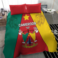 Cameroon bedding set with lion coat-of-arms; red pillows and green-yellow-red tricolor duvet