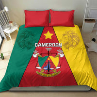Cameroon bedding set with lion crest and CAMEROON text; tricolor duvet with two red pillows