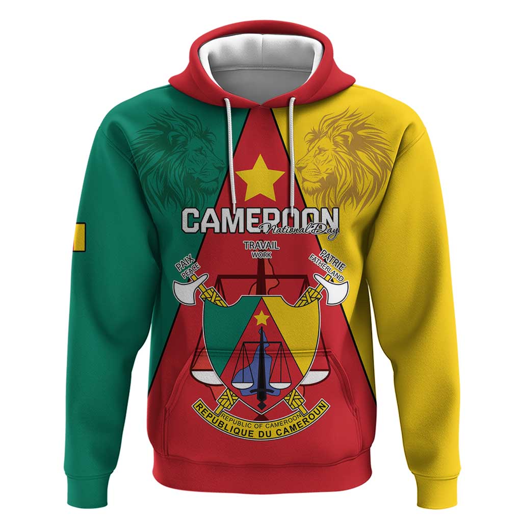 Personalised Cameroon National Day Hoodie Coat Of Arms With Lion