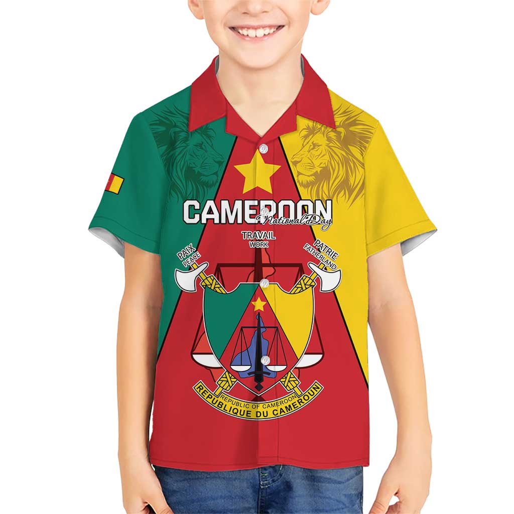 Personalised Cameroon National Day Kid Hawaiian Shirt Coat Of Arms With Lion