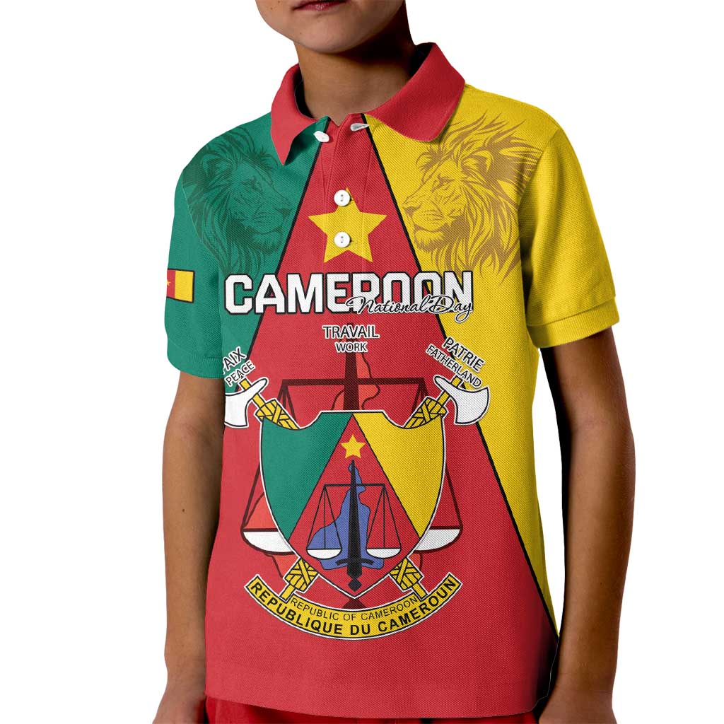 Personalised Cameroon National Day Kid Polo Shirt Coat Of Arms With Lion