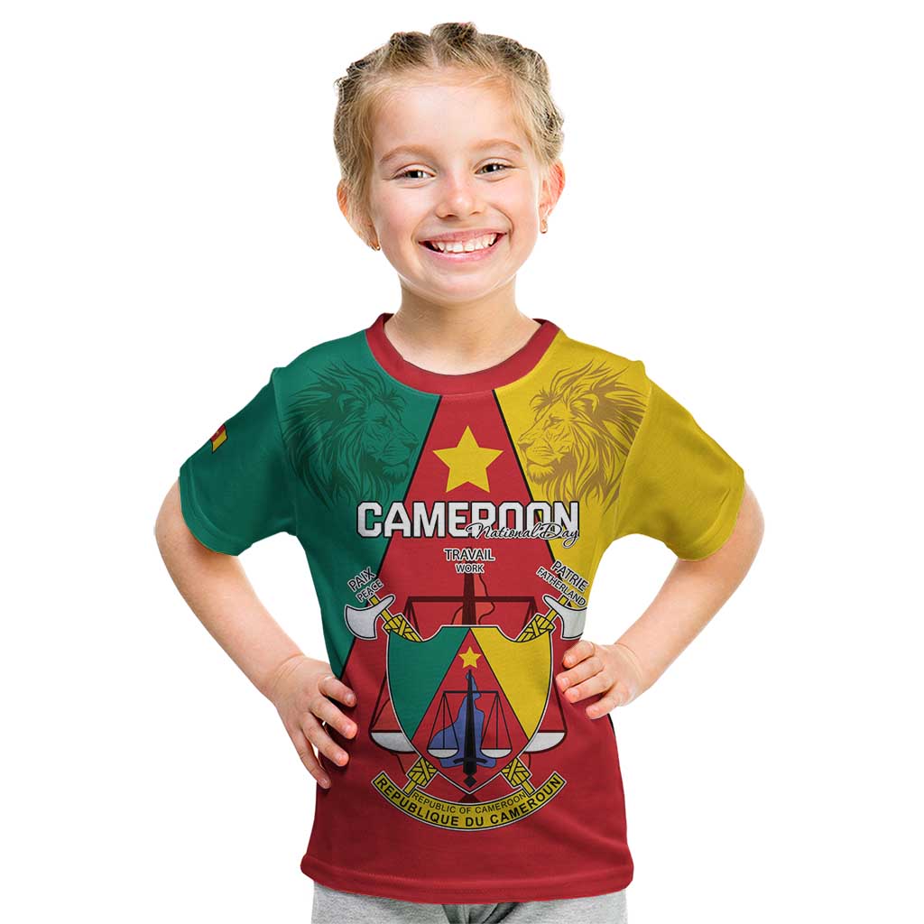 Personalised Cameroon National Day Kid T Shirt Coat Of Arms With Lion