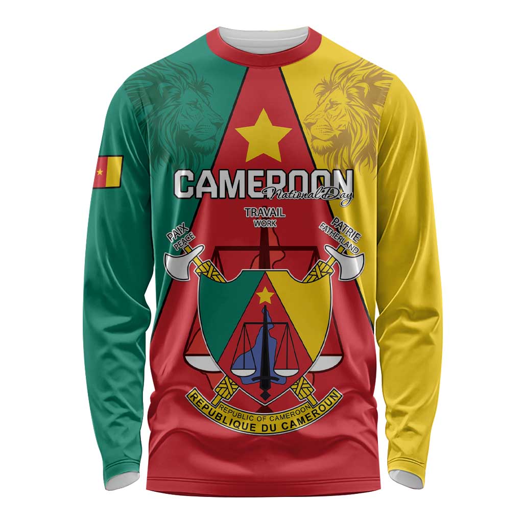 Personalised Cameroon National Day Long Sleeve Shirt Coat Of Arms With Lion