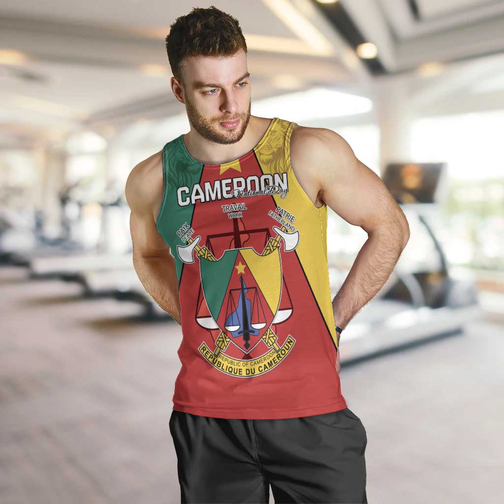 Personalised Cameroon National Day Men Tank Top Coat Of Arms With Lion