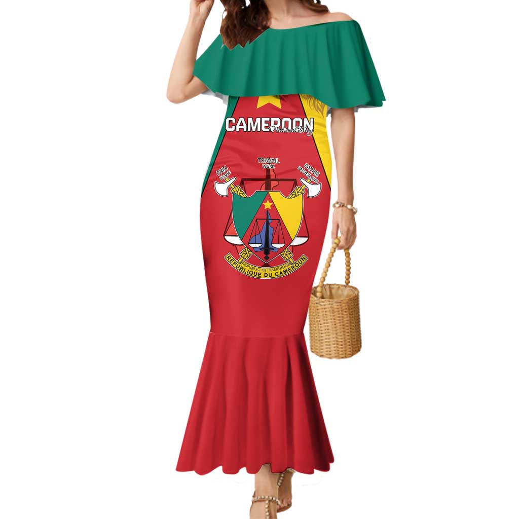 Personalised Cameroon National Day Mermaid Dress Coat Of Arms With Lion