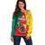 Personalised Cameroon National Day Off Shoulder Sweater Coat Of Arms With Lion