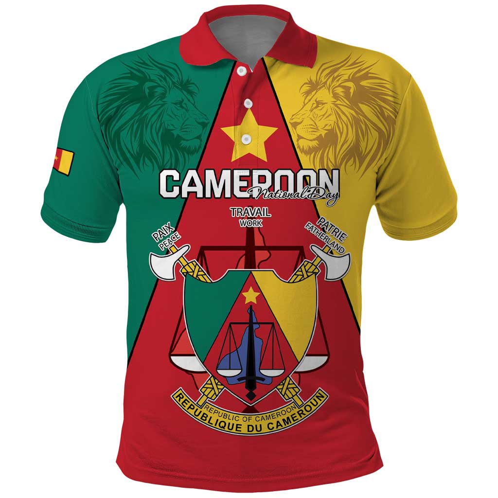 Personalised Cameroon National Day Polo Shirt Coat Of Arms With Lion