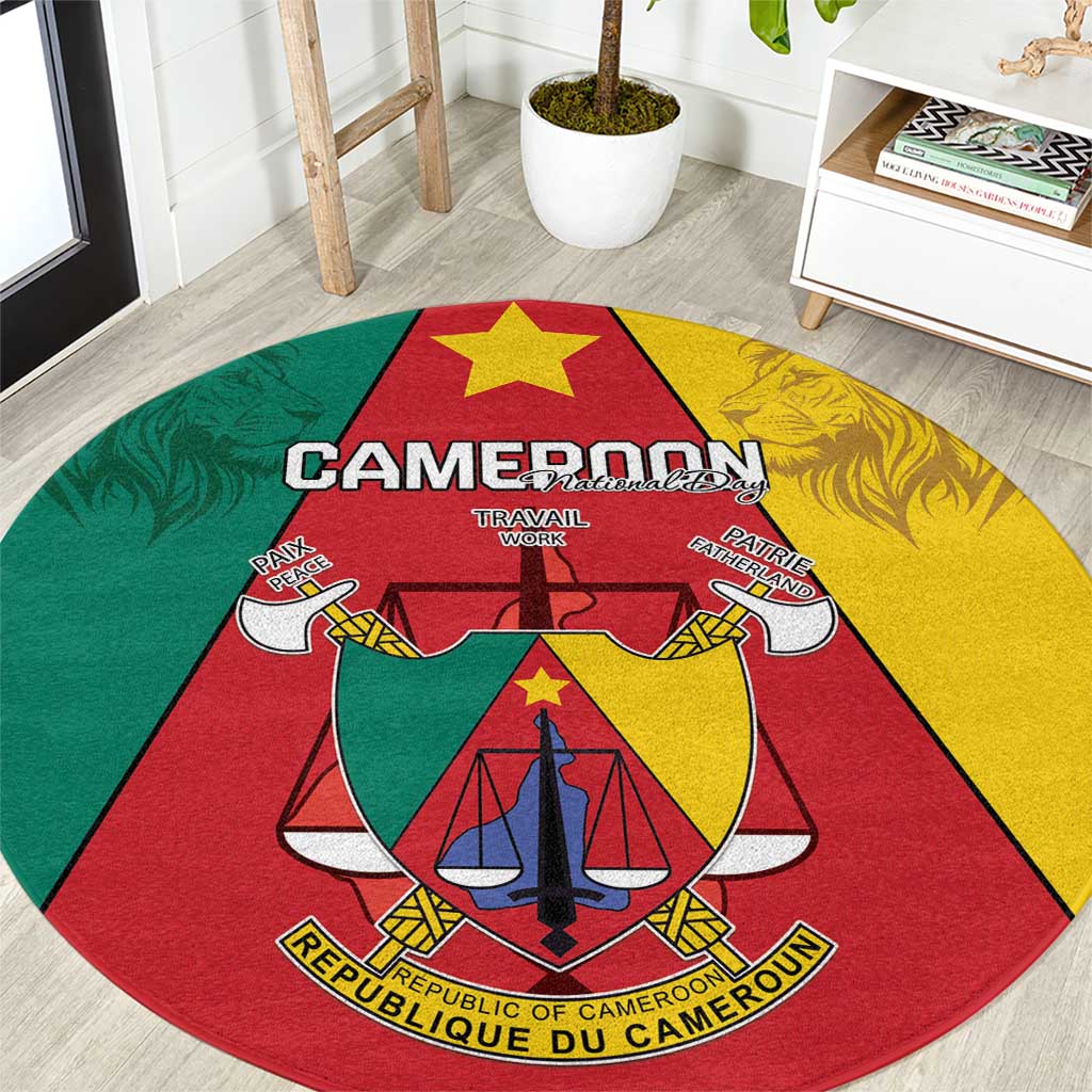 Cameroon National Day Round Carpet Coat Of Arms With Lion