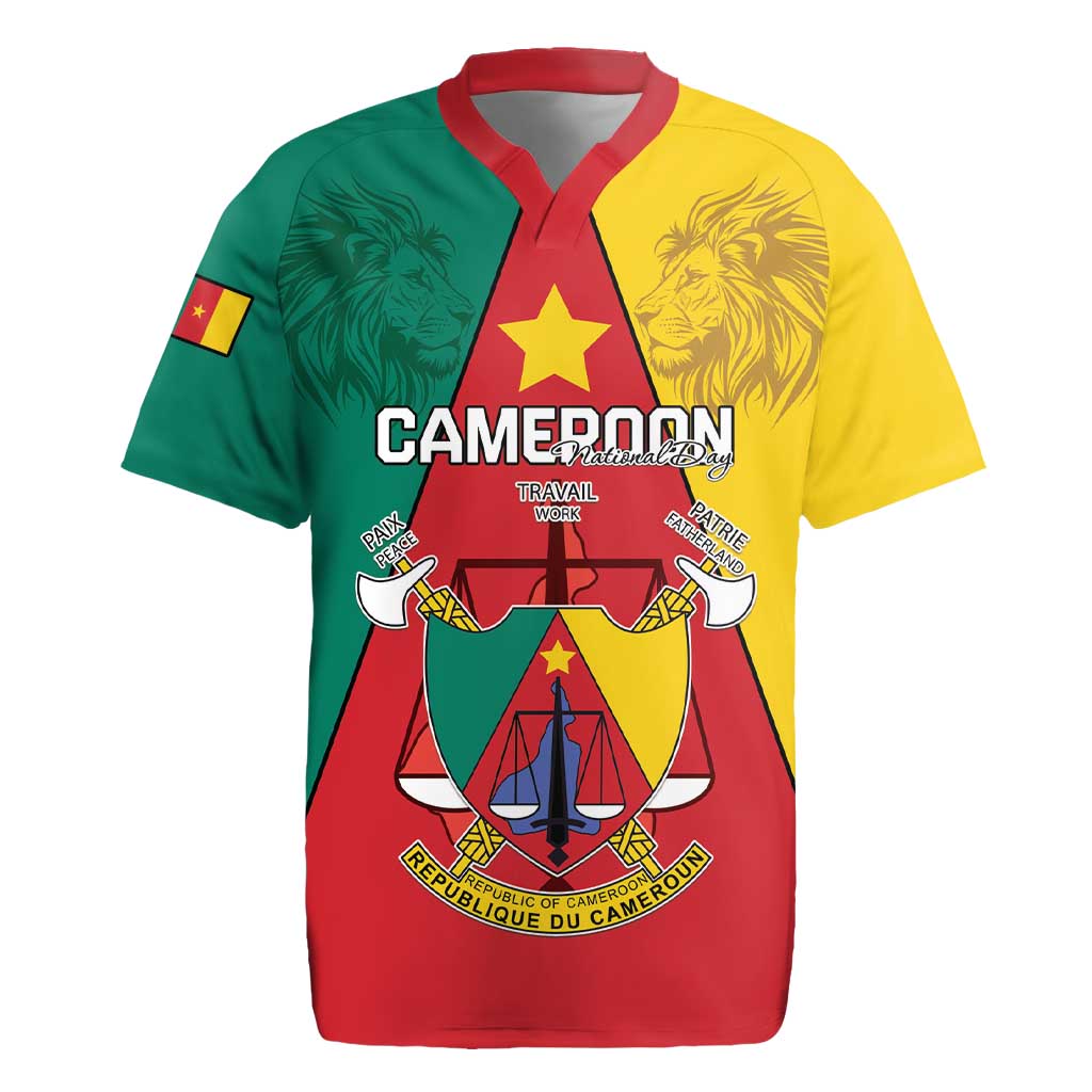 Personalised Cameroon National Day Rugby Jersey Coat Of Arms With Lion