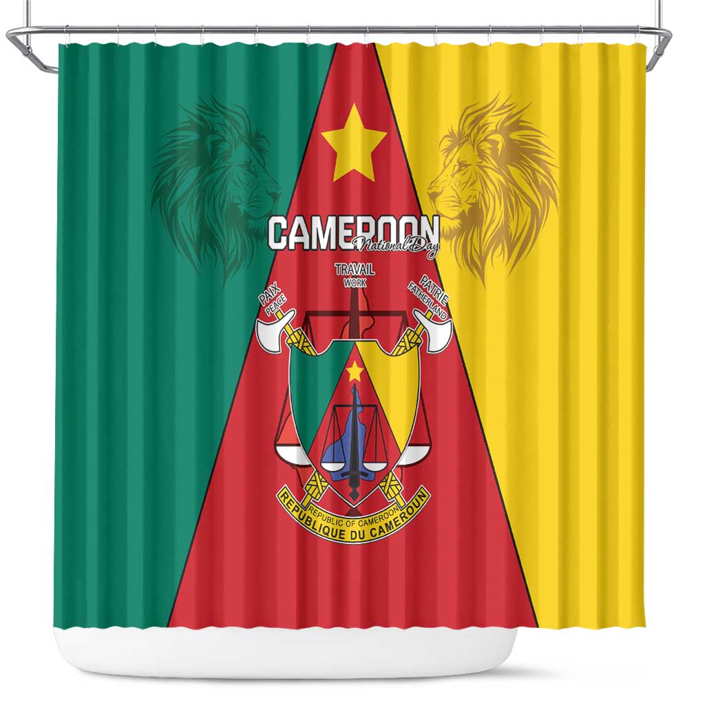 Cameroon National Day Shower Curtain Coat Of Arms With Lion