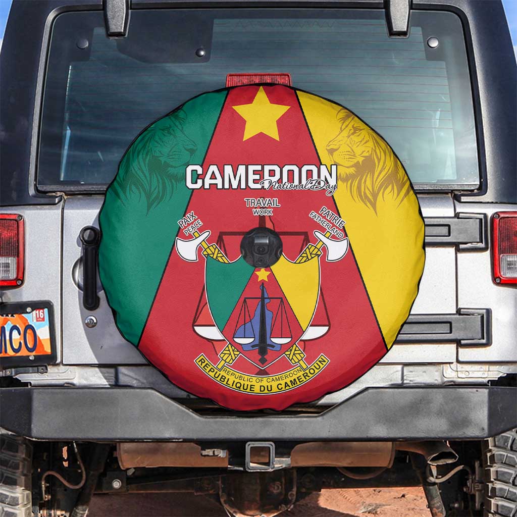 Cameroon National Day Spare Tire Cover Coat Of Arms With Lion