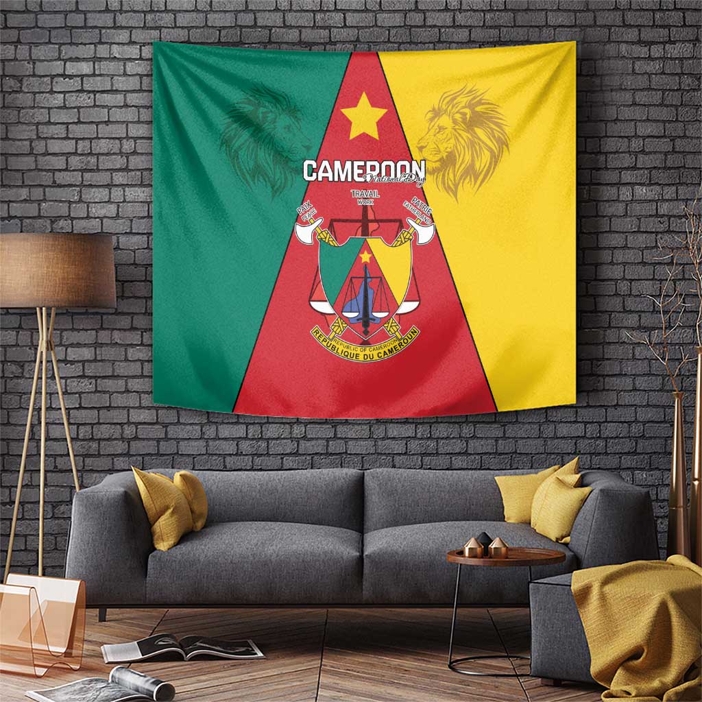 Cameroon National Day Tapestry Coat Of Arms With Lion