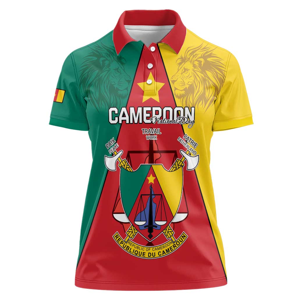 Personalised Cameroon National Day Women Polo Shirt Coat Of Arms With Lion