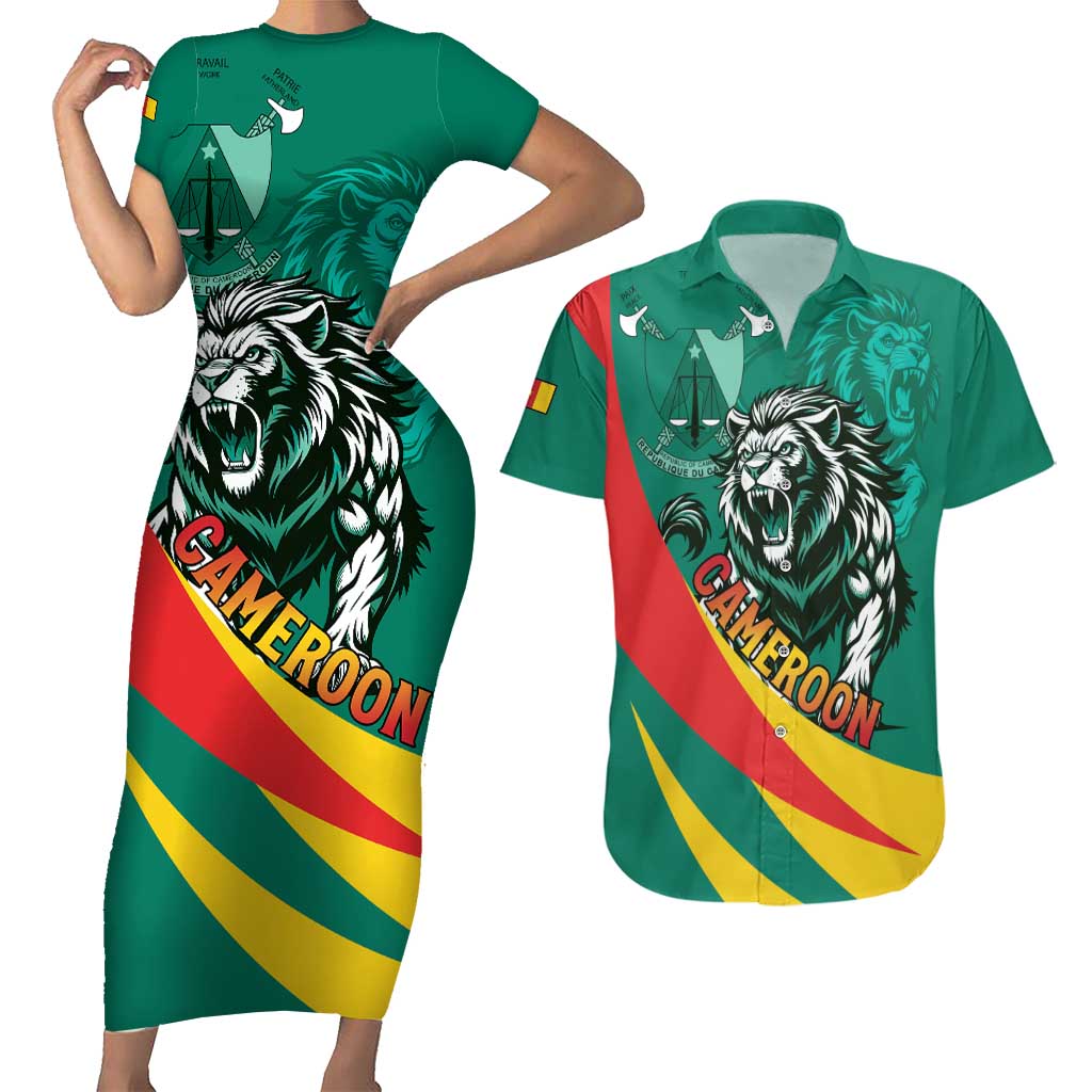 Personalised Happy Cameroon National Day Couples Matching Short Sleeve Bodycon Dress and Hawaiian Shirt May 20 Cameroun