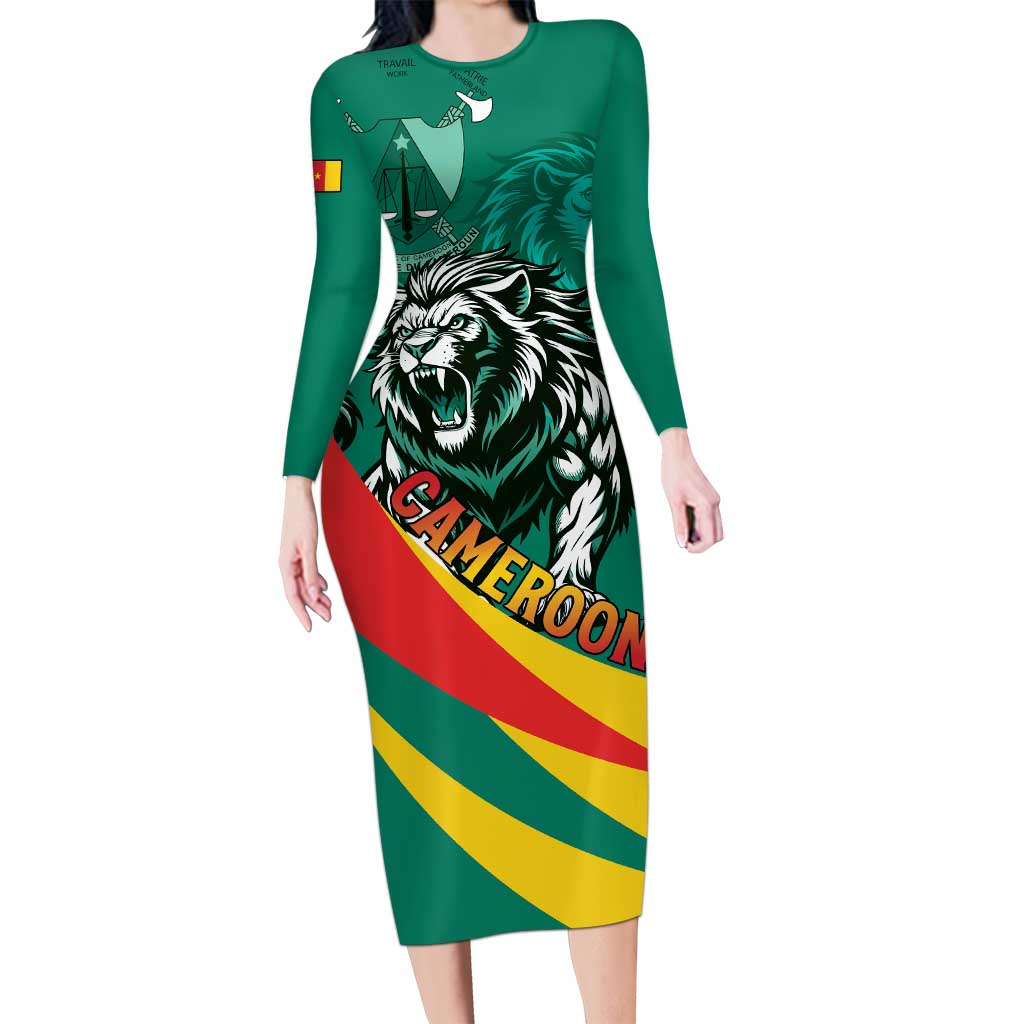 Personalised Happy Cameroon National Day Long Sleeve Bodycon Dress May 20 Cameroun