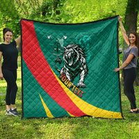 Cameroon flag personalized quilt featuring a wolf face graphic and “YOUR TEXT”