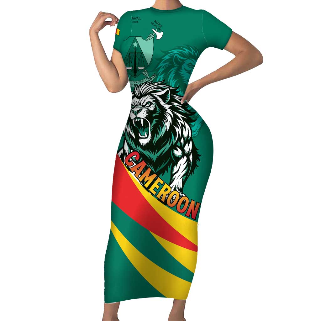 Personalised Happy Cameroon National Day Short Sleeve Bodycon Dress May 20 Cameroun