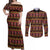 Cameroon Traditional Toghu Pattern Couples Matching Off Shoulder Maxi Dress and Long Sleeve Button Shirt