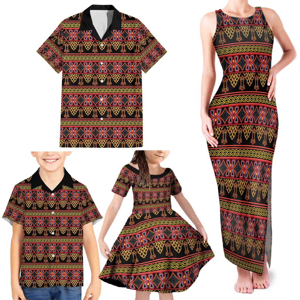 Cameroon Traditional Toghu Pattern Family Matching Tank Maxi Dress and Hawaiian Shirt