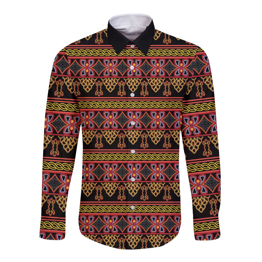 Cameroon Traditional Toghu Pattern Long Sleeve Button Shirt