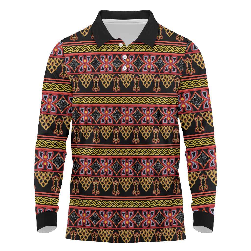 Cameroon Traditional Toghu Pattern Long Sleeve Polo Shirt