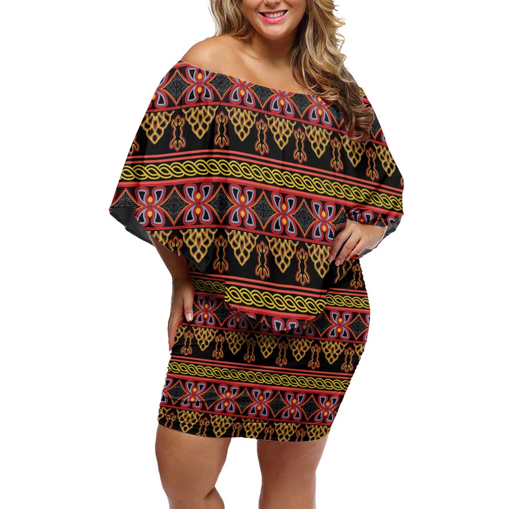 Cameroon Traditional Toghu Pattern Off Shoulder Short Dress