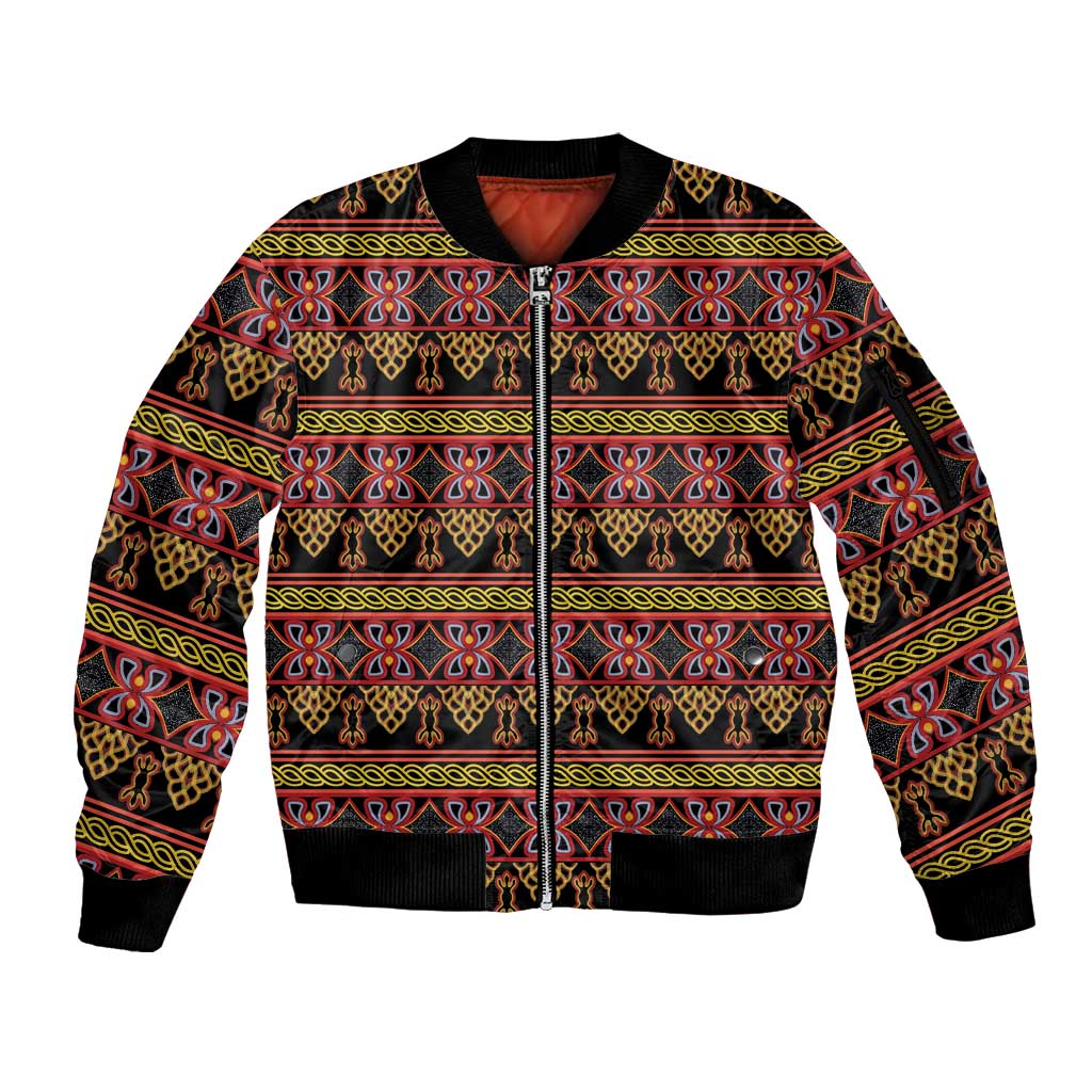 Cameroon Traditional Toghu Pattern Sleeve Zip Bomber Jacket