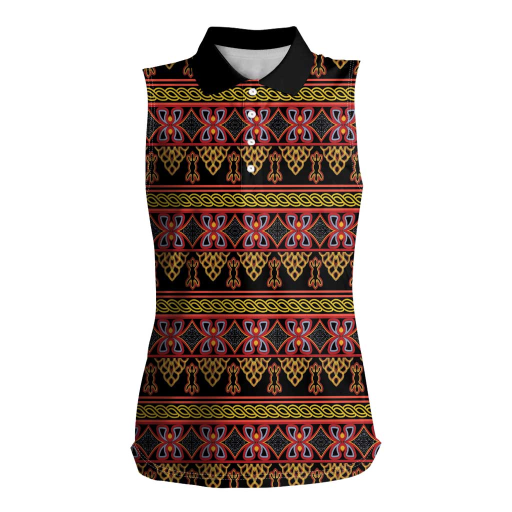 Cameroon Traditional Toghu Pattern Women Sleeveless Polo Shirt