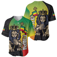 Baseball jersey with lion of Judah front and back graphics in Ethiopian flag colors