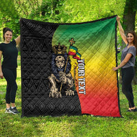 Personalized Ethiopia quilt, Lion of Judah over black geometric side and green-yellow-red gradient