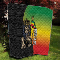 Personalized Ethiopia quilt draped outdoors with Lion of Judah and rainbow side panel