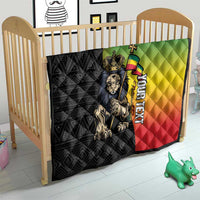 Personalized Ethiopia quilt in nursery crib with Lion of Judah on black and rainbow panel