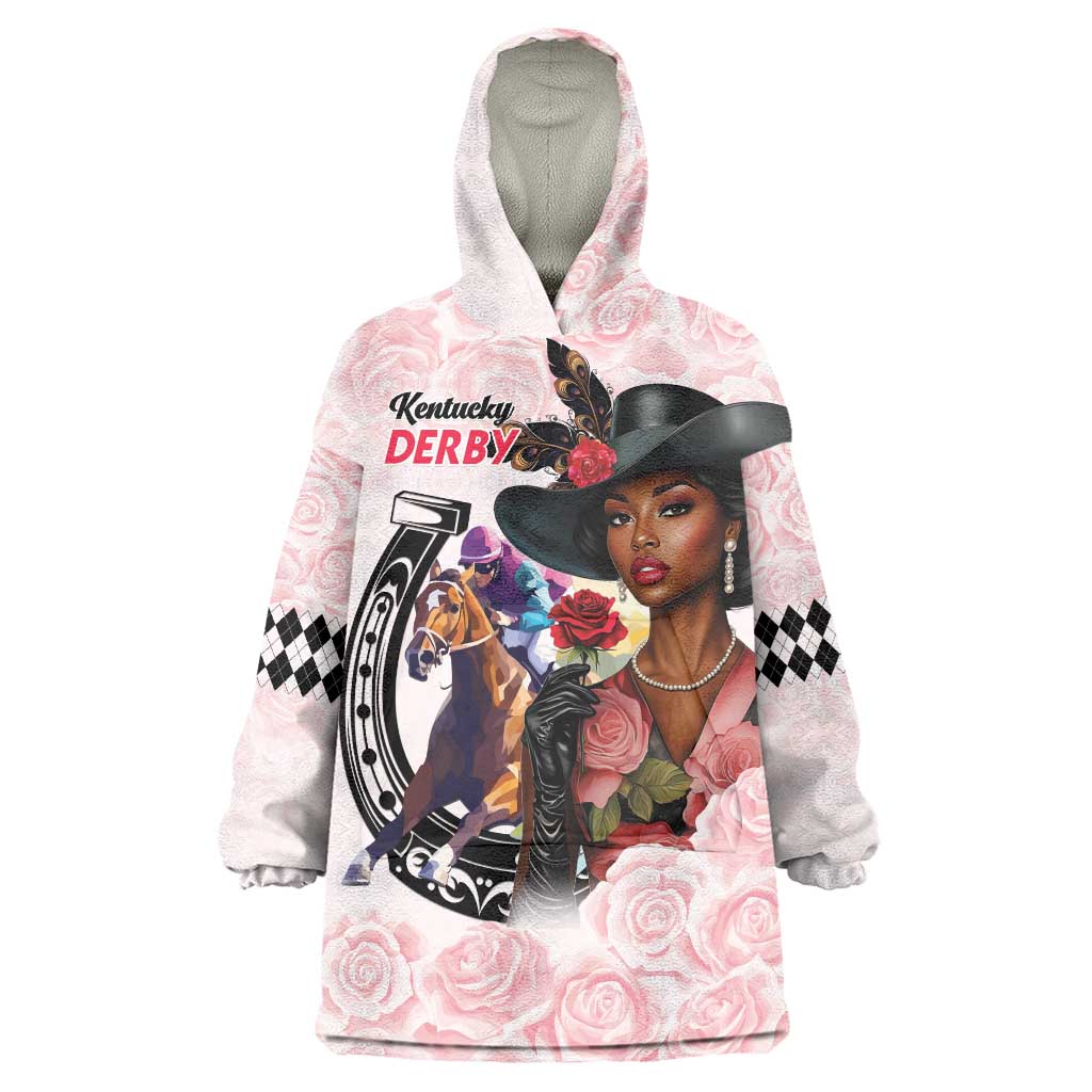 Kentucky Horse Racing Wearable Blanket Hoodie Black Derby Lady Pink Roses