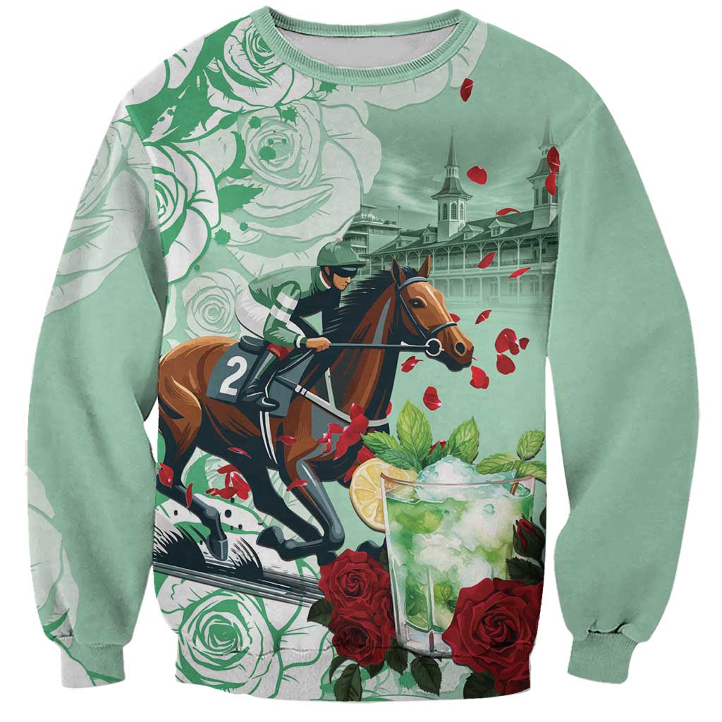 Mint unisex sweatshirt with horse rider graphic, roses, long sleeves
