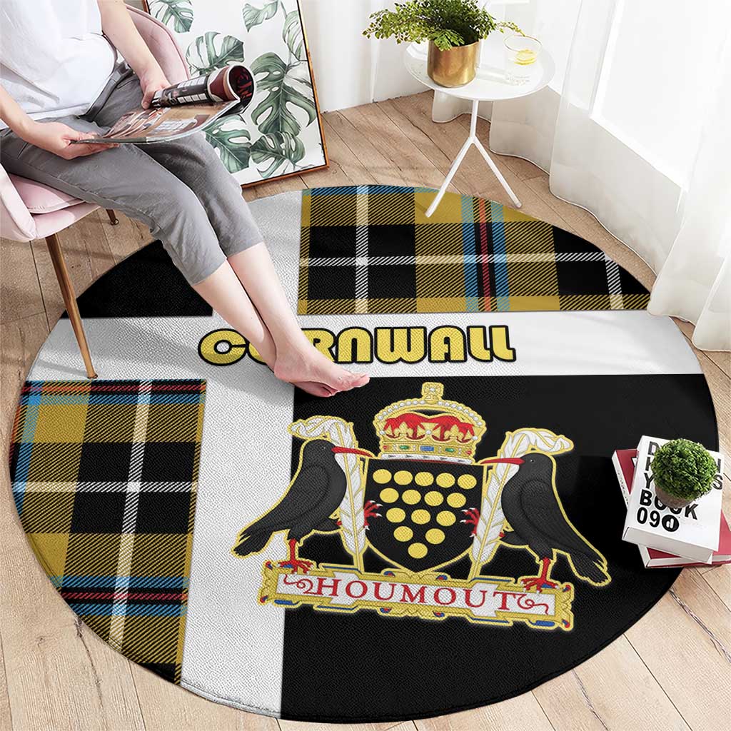 Cornwall Round Carpet Coat Of Arms - Cornish Tartan - Wonder Print Shop