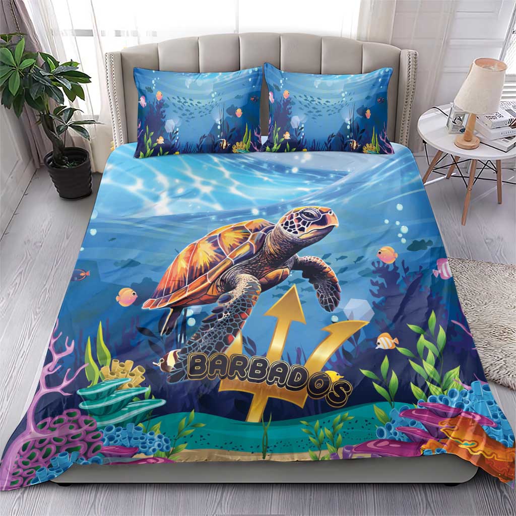Blue ocean turtle duvet with two square pillowcases, bold reef and wave print