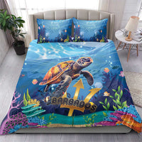 Blue ocean turtle duvet with two square pillowcases, bold reef and wave print