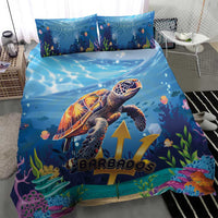 Blue ocean turtle duvet with two pillowcases, sea plants and bubble wave pattern