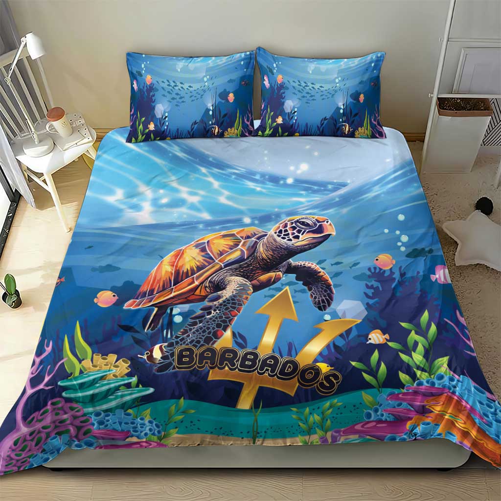 Blue ocean turtle bedding set with duvet and two pillowcases, colorful reef details